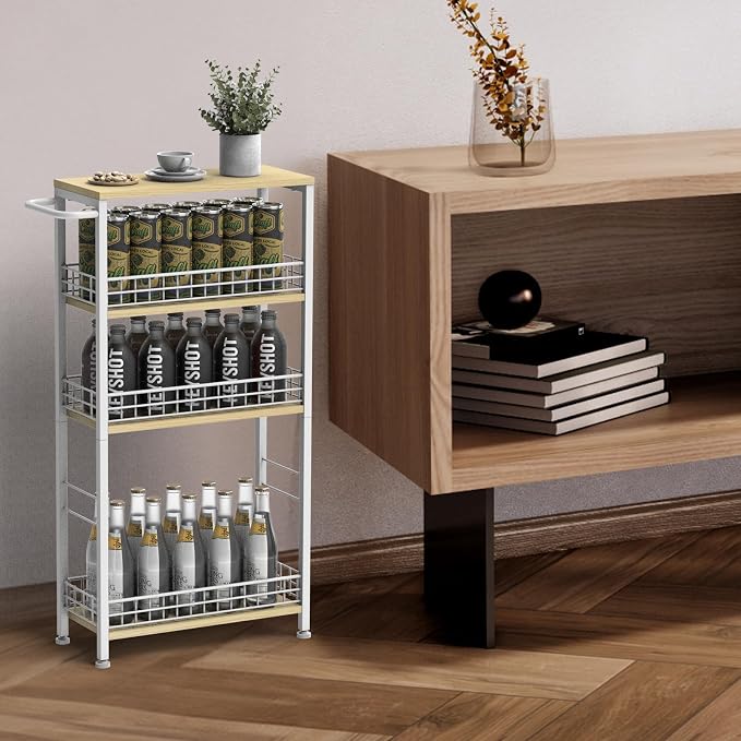 NOVIMANGO Slim Storage Cart White 4 Tier Rolling Cart with Wheels | Slim Rolling Cart for Kitchen, Narrow Storage Cabinet for Bathroom, with Wood Tabletop, for Narrow Spaces - Image 7