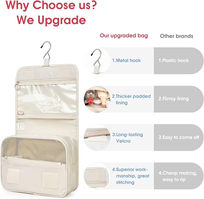 Narwey Small Hanging Travel Toiletry Bag for Women, Travel Bag for Toiletries, Makeup Bag Organizer Make Up Bags Cosmetic Bags for Girls - Image 2