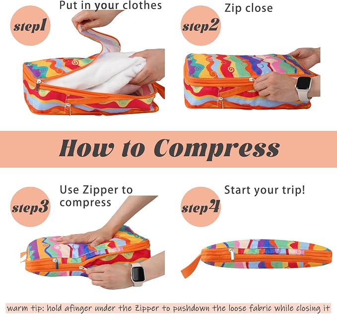 8 Pcs Compression Packing Cubes Travel for Suitcases, Waterproof Luggage Organizer Washable Storage Bags Set for Backpack Travel- Packaging Cubes for Carry-Ons and Storage - Image 2