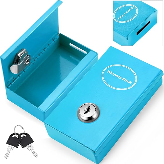 Reallnaive 1 Pack Metal Box for Gamblers Pocket Sized Winner Bank Casino Cash Box with 2 Keys Portable Casino Money Safe strongbox for Cash Saving Go Home Money Gifts(Blue,Classic) by Reallnaive