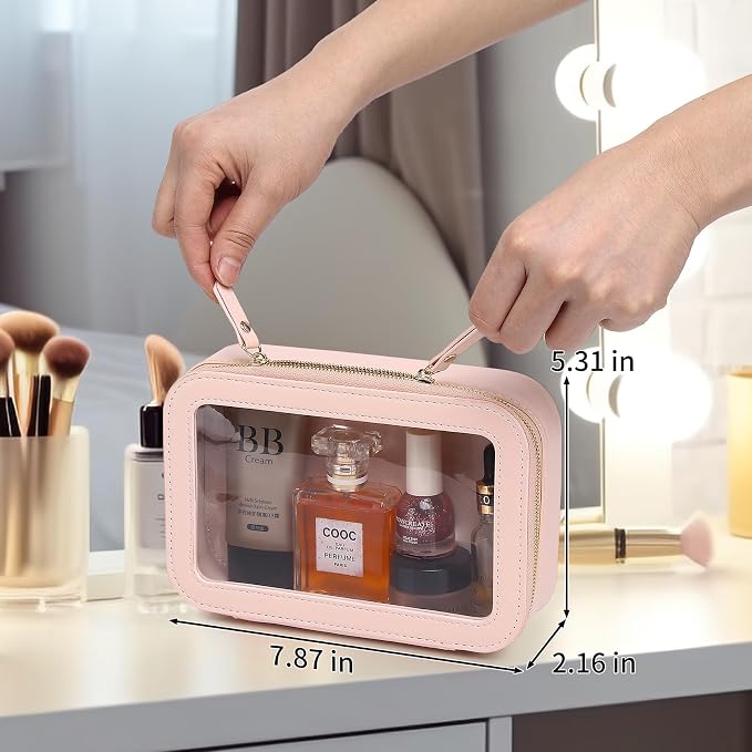 Pinkmik Clear Makeup Bag Transparent Travel Case for Cosmetics and Toiletries Women's Clear Car Bag with Zipper (Pink, Small) - Image 6