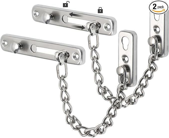 Alise Chain Door Guard Lock，Door Chain Locks with Safety Spring Anti-Theft Press Latch,Chain Locks for Inside Door and Extra Front Door Lock, Brushed Nickel(2 Pack) | Stainless Steel,Door Chain Lock Guard with Spring Anti-Theft Press Button,Door Lock L... by Alise