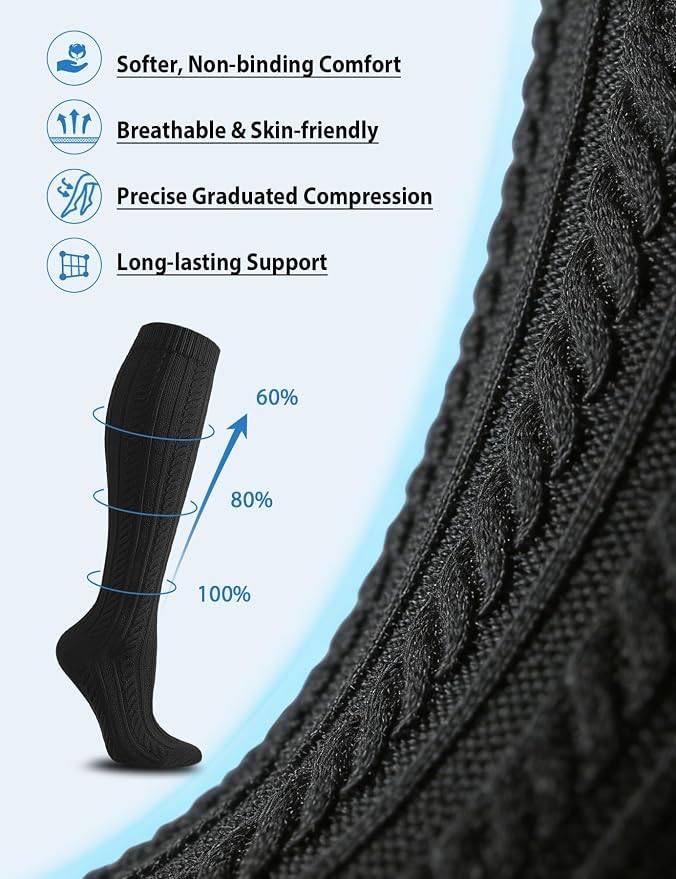 5/6 Pairs Graduated Compression Socks for Women&Men 20-30mmhg Knee High Socks Travel Hiking Running Stocking - Image 2