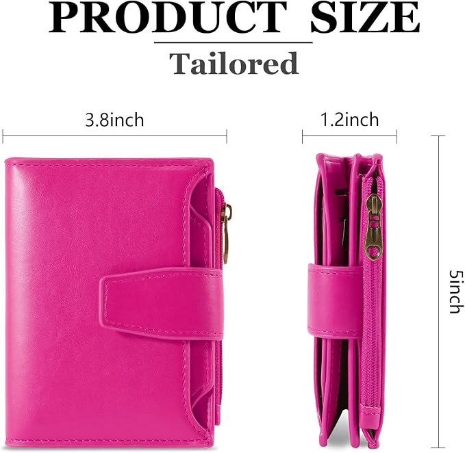Small Wallet Women RFID Blocking Soft Leather Bifold Compact Card Holder Wallet for Women with Zipper Coin Pocket 4 ID Window - Image 3