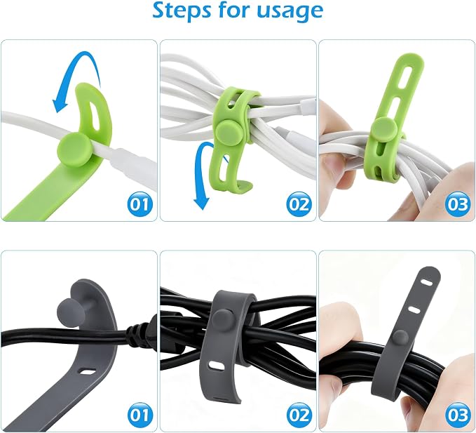 24 Pcs Silicone Cable Ties, Cord Organizer Ties, Cord Ties Reusable, Cord Wrap Cable Organizer 5Inch Cable Management (4 Color) Cbfoeyk - Image 6