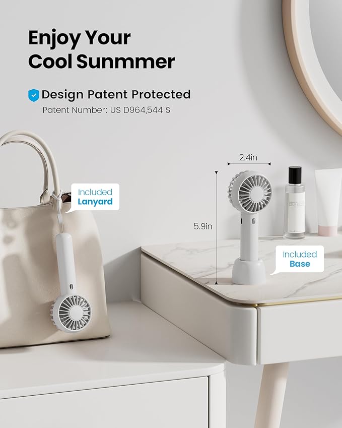 Gaiatop Mini Portable Fan, Small and Powerful, Cute Design 3 Speed Personal Handheld fan and Desktop with Base, Lightweight USB Rechargeable for Travel Lash Makeup Girl Women Summer Gift White | Powerful 3 Speed with Desktop Base, Lightweight, Battery ... - Image 2