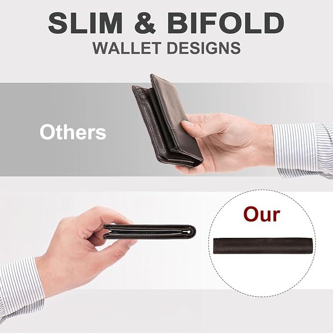 Chelmon Genuine Leather Slim Wallet for Men ID Window with RFID Blocking Front Pocket Bifold Minimalist Mens Bussiness Card Holder Gift for Men, Craze Horse Coffee - Image 5