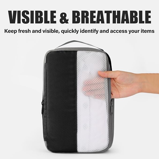 6 Set Compression Packing Cubes for Travel, Lightweight and Space-Saving Luggage Organizer Bags, Sturdy Travel Essentials for Suitcase, Black - Image 2