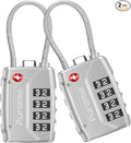 Puroma 2 Pack TSA Approved Luggage Locks 4 Digit Code Cable Lock Silver | Resettable, Flexible Cable, Zipper holes, Zinc Alloy, Bright Color, Large White Numbers, Suitcase Train Travel, laptop bag by Puroma