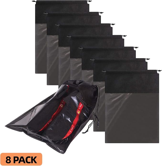 8 Pack Portable Shoe Bags for Travel Large Shoes Pouch Storage Organizer Clear Window with Drawstring for Men and Women Black - Image 3