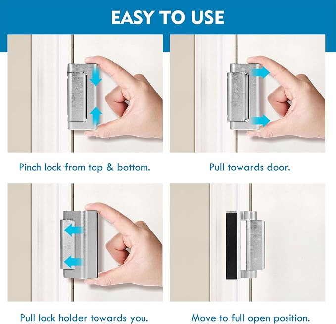 Door Reinforcement Lock, 3 Pack Front Door Child Proof Security Latch | Inward-swing fit, 800 lbs Force, Child Safety Use, Aluminum Body, Adult Quick Release, Screws Included, Home Safety & Privacy - Image 4