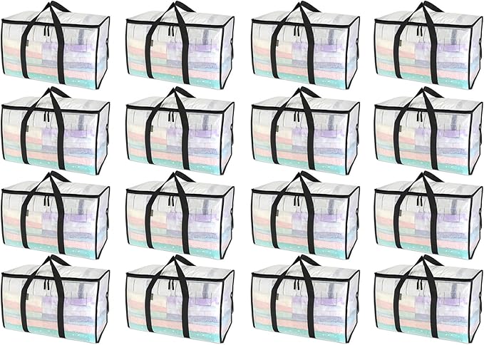 BALEINE 16-Pack Oversized Moving Bags with Reinforced Handles, Heavy-Duty Storage Tote for Clothes, Moving Supplies (Clear, 16-Pack) by BALEINE