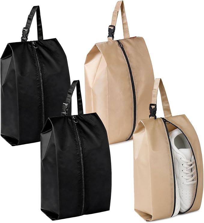 Travel Shoe Bags with Buckle 4-Pack – Clip On Shoes Pouch Organizer with Zipper, Portable Storage Bags for Packing, Gym, Sports, Golf, Soccer, Bowling, Basketball (Mix) by FTNA