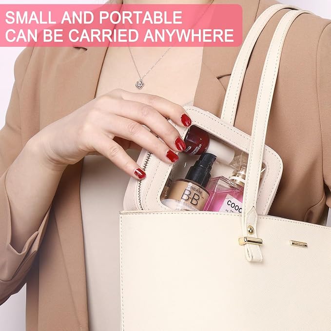 Pinkmik Small Makeup Bag Mini Clear Cosmetic Case, Beige, MINI | Toiletry Bag, Zipper Closure, Purse Organizer, Car Essentials - Image 2