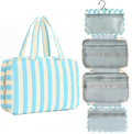 Toiletry Bag for Women Travel Water-resistant Cosmetic Bag Fashion Stripes Makeup Bag with Hanging Hook Preppy for Store Toiletries Cosmetic Accessories Medium Blue by Unknown
