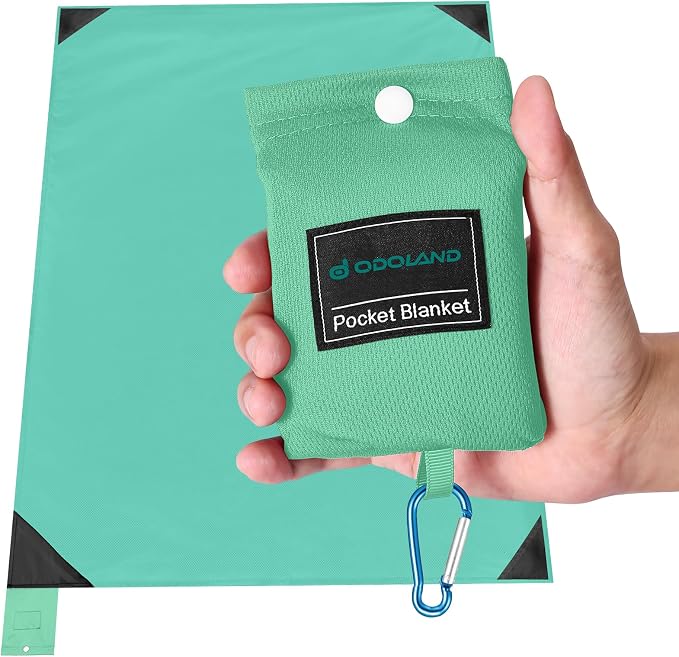 Odoland Sandproof Beach Blanket, Waterproof Portable Mat with Carry Pouch | 63“x43” Quick Drying & Foldable Lightweight Sand Free Beach Mat Tarp for Hiking, Camping, Travel, Light Green by Odoland