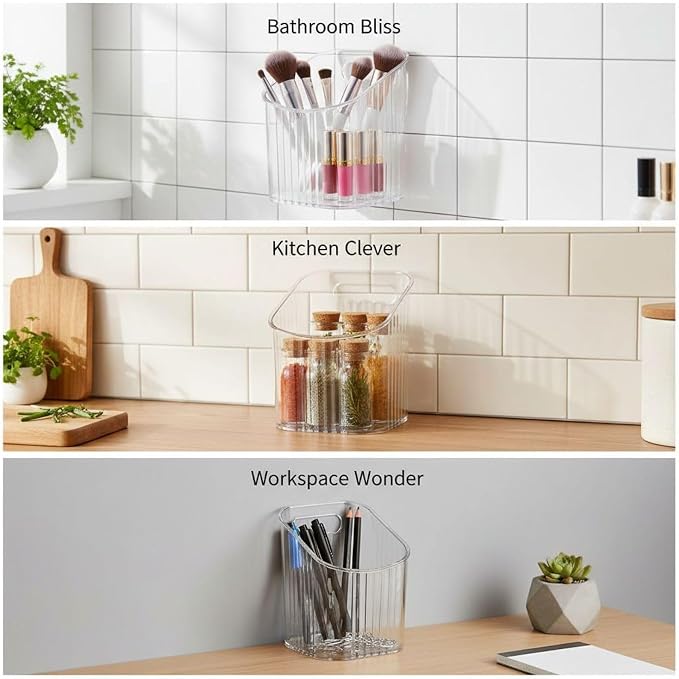 6 Pcs Plastic Adhesive Inside Cabinet Door Organizer - Clear Adhesive Basket Wall Storage with Strong Adhesive, Kitchen Adhesive Cabinet Door Storage Bins, Organizer Basket, 3.5 x 3.5 x 4.3 in - Image 4