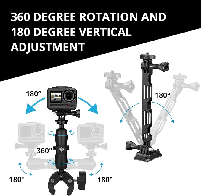 AKASO Action Camera Motorcycle Kit Compatible EK7000/EK7000 Pro/Brave 4/Brave 4 pro/Brave 7 LE/Brave 7/Brave 8/V50X/V50 Pro/V50 Elite/GoPro Hero 12 11 10 9 8/DJI/Apexcam Action Camera | Gimbal Handlebar Bracket, Adjustable Handlebar Bracket, Extension ... - Image 5