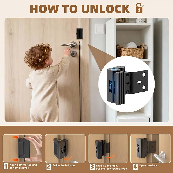 Home Security Door Reinforcement Lock,for Home Safety & Privacy(Drilling) | Child Proof Door Lock,Extra Door Lock from Inside Prevent Unauthorized Entry - Image 4