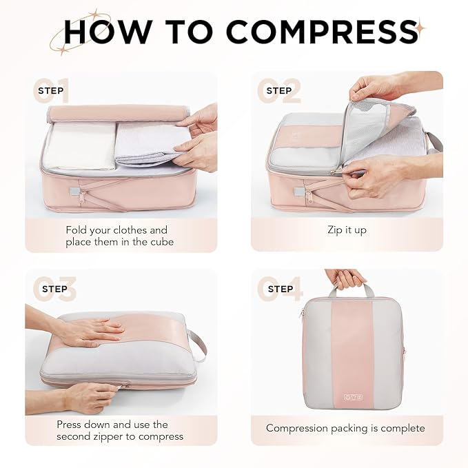 10 Set Compression Packing Cubes for Travel Gifts Mom Women,OlarHike Luggage Clothes Garment Bags for Travelers,Airplane/Cruise/Car Travel Essentials,Compressible Expandable Saver Space Bags(Beige) - Image 3