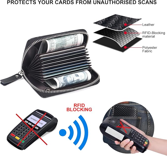 Credit Card Wallet, RFID Card Case Wallet, Zipper Card Cases Holder for Men Women, RFID Blocking, KeyChain Wallet, Compact Size Card Organizer Case for Women - Image 4