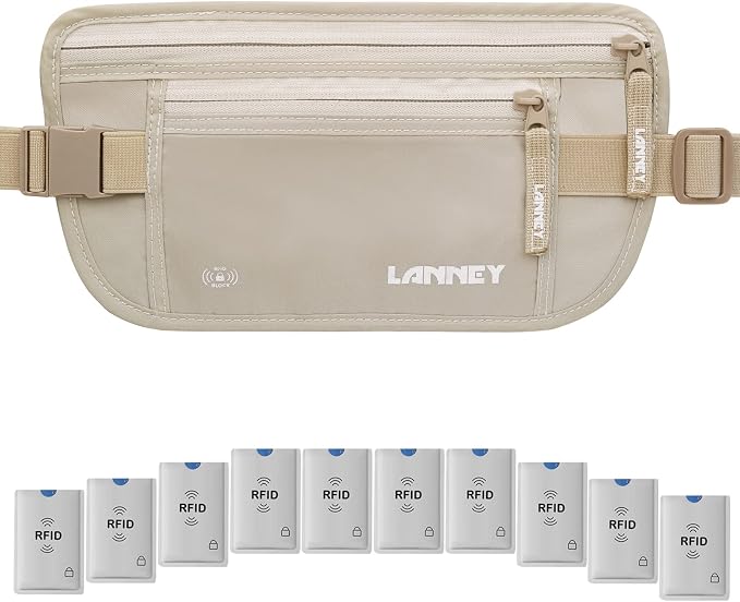 Money Belt for Travel Women and Men Slim Hidden Travel Wallet with RFID Blocking by LANNEY