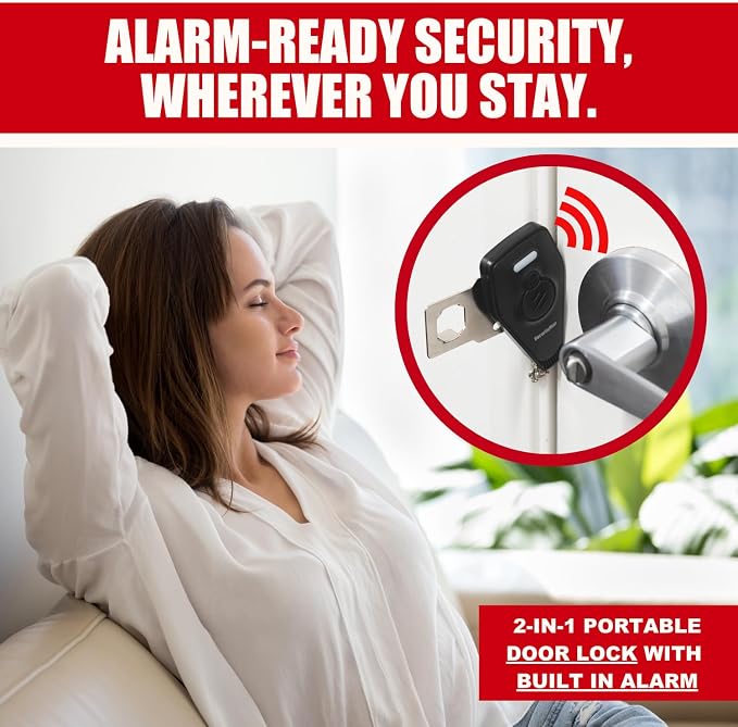 Securityman Portable Door Lock with Alarm | Hotel Door Locks for Travelers Security | Loud 130dB Door Security Device for Hotel Room, Apartment Home, & Travel Safety Inside for Women Children - Black - Image 2