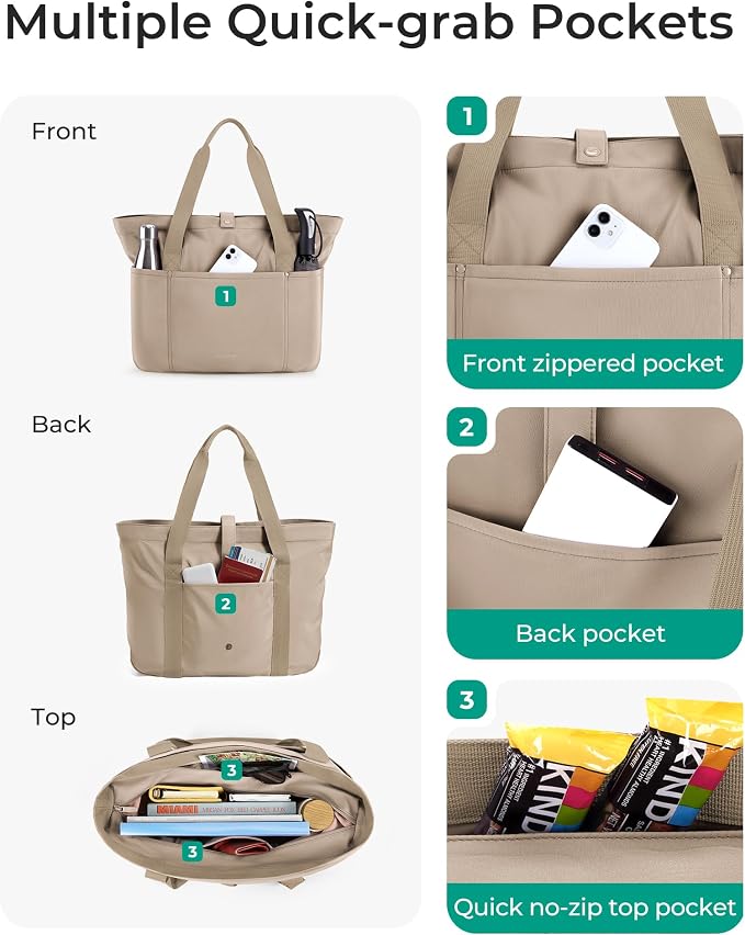 BAGSMART Tote Bag for Women, Foldable Tote Bag With Zipper Travel Shoulder Bag Handbag for Work - Image 5