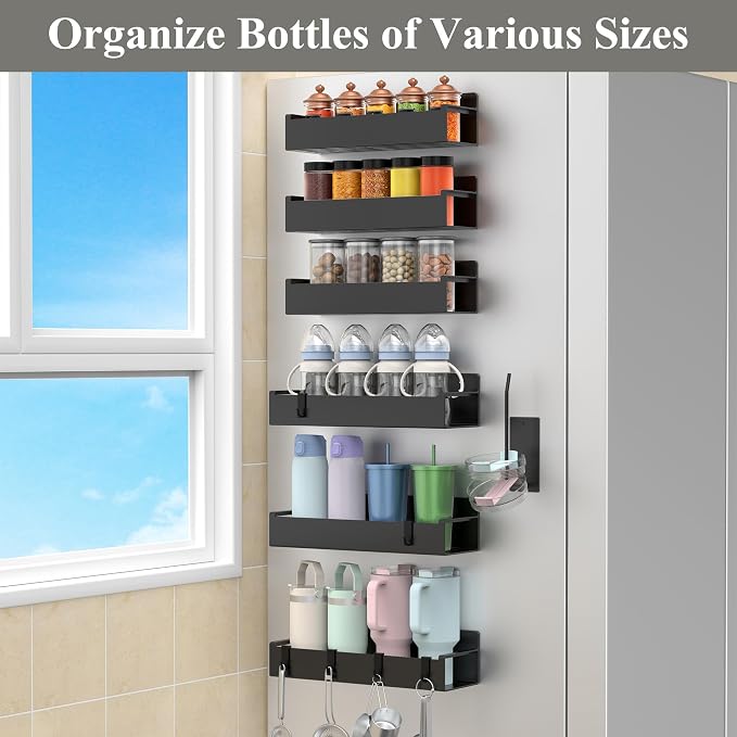 HuggieGems Magnetic Water Bottle Holder for Refrigerator, Cup Holder Organizer for Stanley and Tumbler for Kitchen, 6 Pack, Black - Image 6