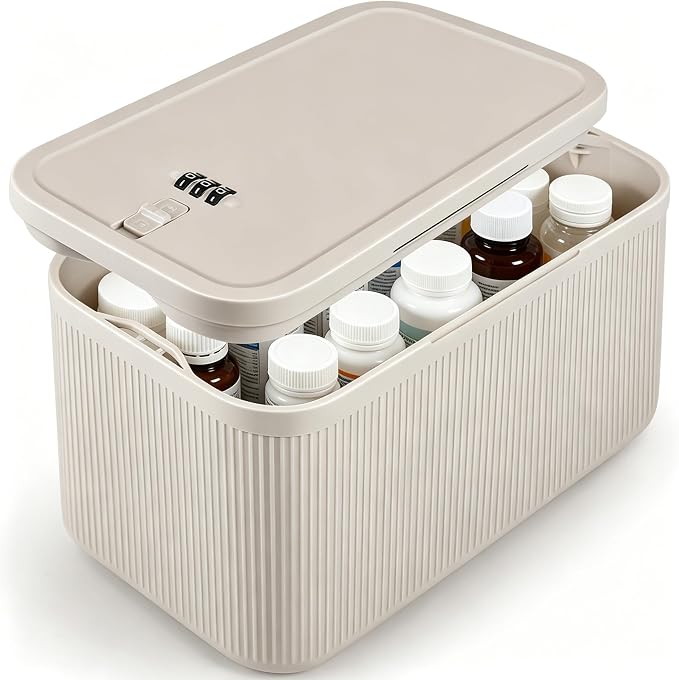 Upgraded Taller Size Medicine Lock Box,Lockable Storage Box with Combination Code for Medication Safe,Lock Box for Pills/Snack/Ipad Mini,Locked Container for Home/Office 9.4X5.5X5.7inch Medium by Unknown