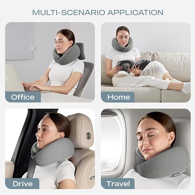 Skechers Men's Memory Foam Neck Pillow, Comfortable & Breathable Travel Pillow,Neck Pillow Airplane for Travel, Car Rides, Home, and Office Use, Ergonomic Design for Men and Women,Grey - Image 7