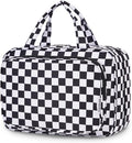 Narwey Travel Toiletry Bag for Women Large Hanging Makeup Bag Organizer Toiletries Bag for Full Size Essentials Accessories Cosmetics (Black Checkerboard (Large)) by Narwey