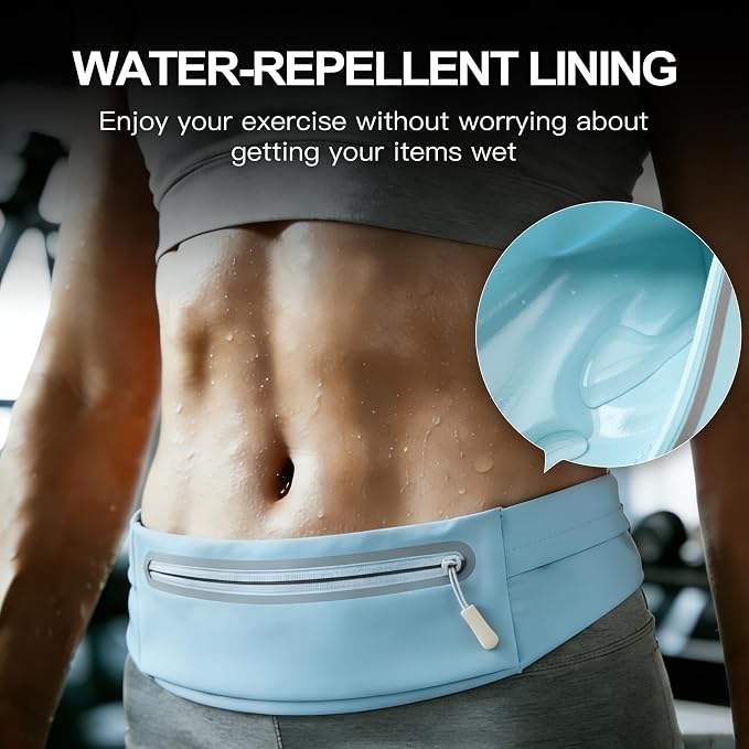 Slim Running Belt for Women Men,Phone Holder Waist Pack,Runners Fanny Pack | No-Bounce,Sweat-Proof Pocket,Travel Money Pouch for Gym/Hiking/Cycling,Three pocket,Two Highly Reflective Strips - Image 5