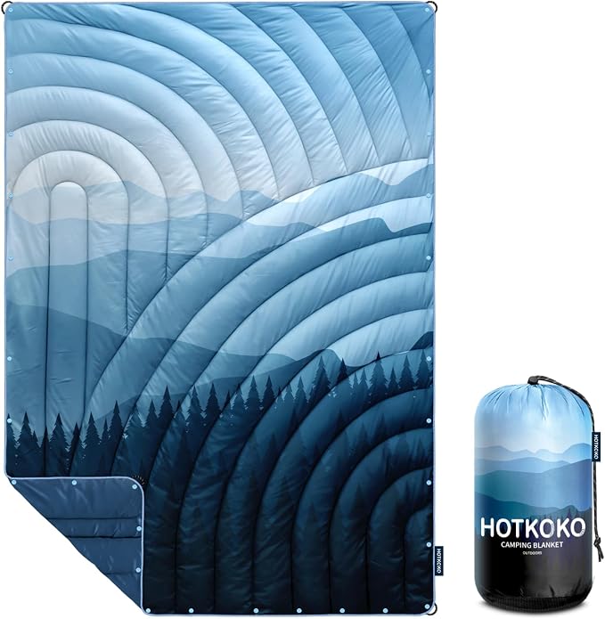 Puffy Camping Blanket,Large Camp Blanket Outdoor Camping Quilt Waterproof | Lightweight Printed Warm Packable Down Alternative Blanket for Camping,Traveling, Stadium, Hiking, Picnics by hotkoko