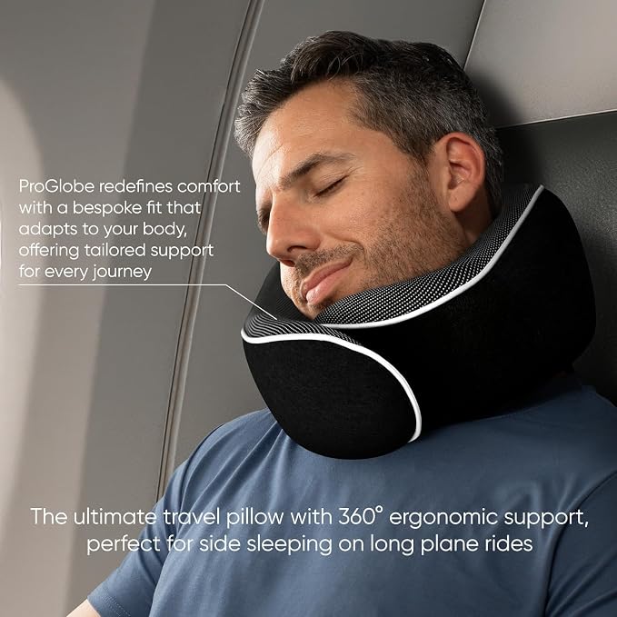 Airplane Pillow, Orthopedic Memory Foam Travel Neck Pillow, Black | 360 Head Support Sleep Set with 3D Contoured Eye Masks, Earplugs and Luxury Mesh Bag, Car and Long Flight Essentials - Image 6