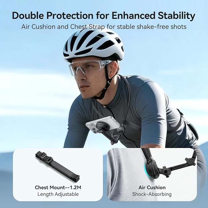 2-in-1 Neck Mount for GoPro Action Camera - Chest Strap Holder Hands Free | Hands-Free POV Shooting | One-Click Release | Adjustable Chest Strap | Air Cushion Comfort | Universal 2-Prong Mount - Image 3