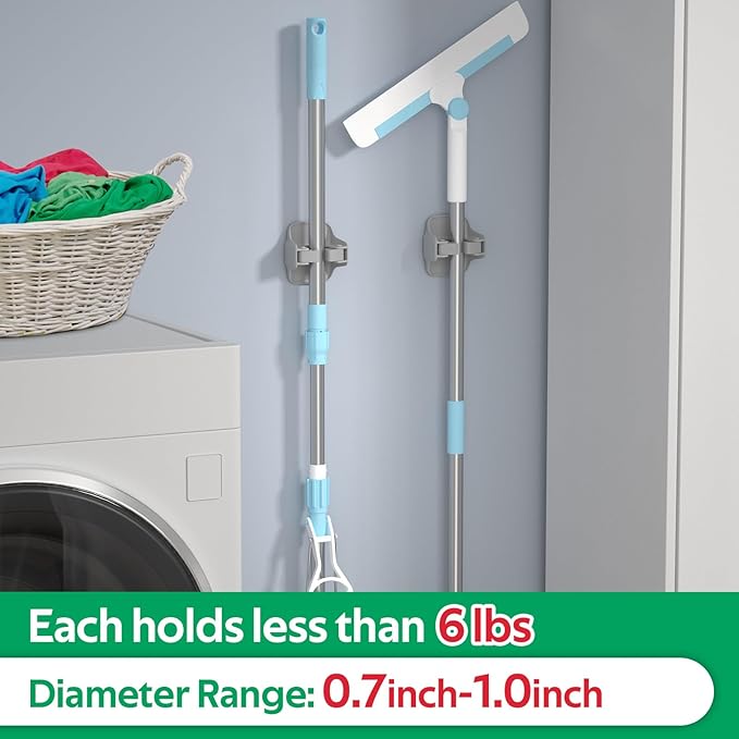 reliahom Broom Holder Wall Mount Mop Grippers organizer wall hanging, 3Pack | No Drilling Self Adhesive Easy install Anti-Slip Mop Broom Hanger Storage Rack for Kitchen,Laundry Room,Garden,Garage - Image 5