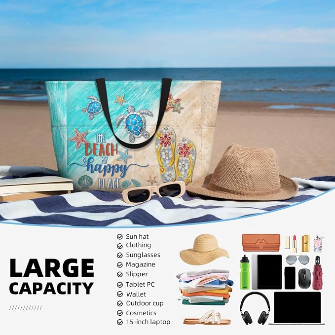 Beach Bag Tote Bags Waterproof Sandproof for Women Large Beach Tote Pool Bag Foldable with Zipper for Travel Weekend - Image 6