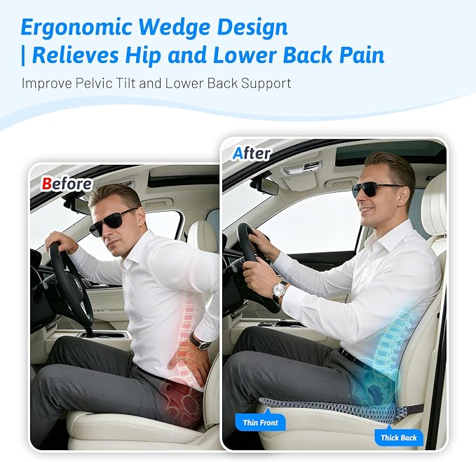 Wedge Car Seat Cushion for Better Visibility & Sciatica Pain Relief | High Density Memory Foam, Non-Slip Ergonomic Car Seat Cushion for Driving, Universal Fit for Car, SUV,Truck & Tractor - Image 5