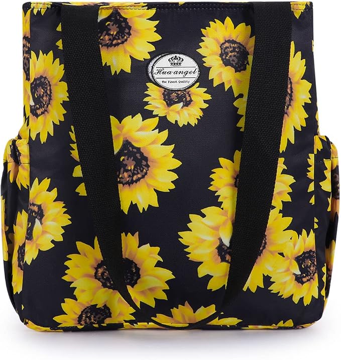 HUA ANGEL Floral Tote Bag - Casual Shoulder Bag Daily Tote Bag with Zipper Gym Travel Shopping Work Handbag for Women by Huaangel
