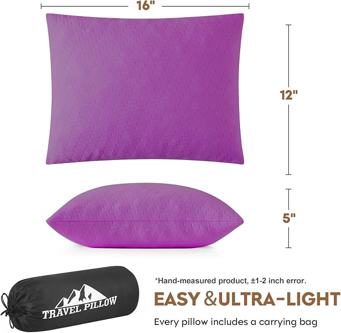 Small Shredded Memory Foam Pillow, Camping Pillow Travel Pillow - Compressible Medium Firm, Breathable Cover, Ideal Backpacking Hiking, Airplane and Car (Purple, S) - Image 2