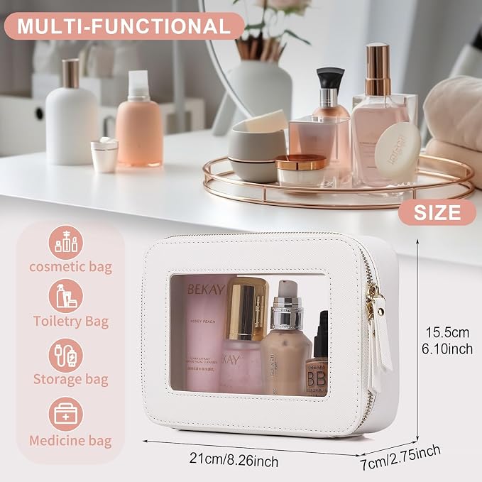 Pinkmik Clear Makeup Bag, (White, M) | Waterproof, Travel Cosmetics and Toiletries Case, Portable Makeup Organizer, Clear Car Bag with Zipper - Image 3