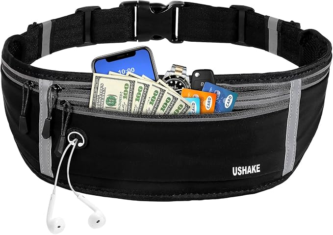 USHAKE Slim Running Belt, Workout Fanny Pack for Men Women,Exercise Waist Pack for Apple iPhone Holder, Runner Belt for Running Walking Cycling Camping Gym by USHAKE