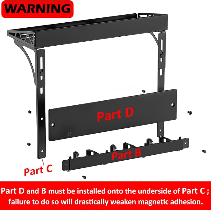 MUTUACTOR Heavy Duty Magnetic Broom Holder,Anti-slip Magnetic Tool Rack with Top Utility Shelf, Easy Assembly Broom Mop Organizer for Refrigerator Metal Cabinet Laundry Room Kitchen,3-Clamps 4-Hooks - Image 7