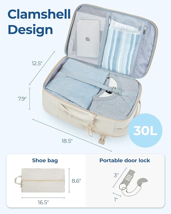 BAGSMART Carry On Travel Backpack, 17 Inch Large Travel backpack Carry On Flight Approved, Anti-theft Personal Item Backpack Travel Bag With Shoe Bag, 30L Water Resistant Casual Daypack, Beige - Image 3