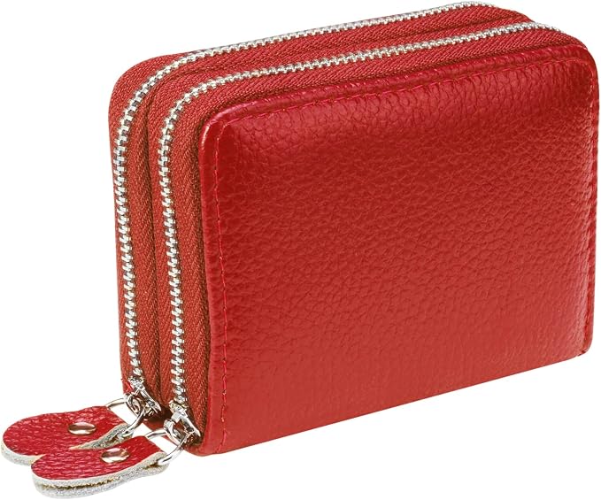 Women's RFID Blocking Leather Zipper Card Wallet Small Purse Credit Card Case Holder for Mother Day Gift (Red) - Image 3