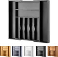 Large Premium Bamboo Silverware Organizer - Expandable Drawer Organizer & Utensil Organizer - 17"x19.7" Cutlery Tray with Dividers for Kitchen Utensils and Flatware (7-9 Slots) (Black) by oridom