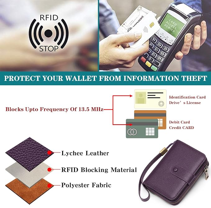 GAEKEAO Leather Credit Card Holder Wallet for Women RFID Blocking Large Capacity Bifold Zipper Card Case Organizer with Wristlet 32 Slots - Image 6