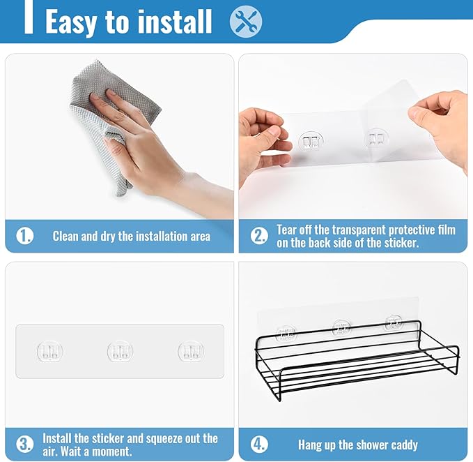 15 Pack Shower Caddy Adhesive Replacement - Strong No Drilling | Shower Shelf Adhesive Hooks for Bathroom Storage Shelves & Kitchen Racks, 3 Sizes Included - Image 6