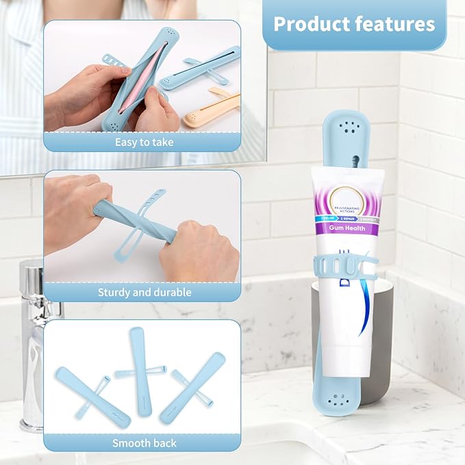 Silicone Toothbrush Travel Case,Portable Travel Toothbrush Holder,Durable Manual Toothbrush Box Container for Traveling,Bathroom,Camping,Business,Breathable and Hygienic (Blue) - Image 4
